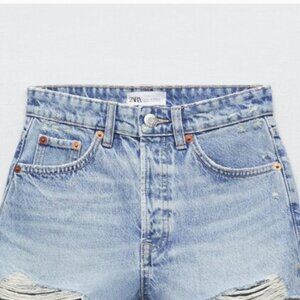 Zara Blue Grey Distress Fringe Bottom Mini Jean Shorts Size 4 NWOT